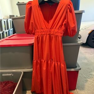 Red Puff-Sleeve V-Neck Tiered Maxi Dress p11